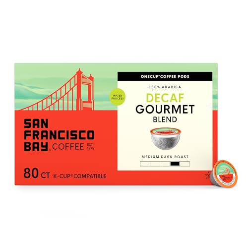Image of San Francisco Bay Decaf K-Cup Coffee Pods, Decaf Gourmet Blend (80 ct), Medium-Dark Roast, Commercially Compostable Single-Serve Coffee Pods, Swiss Water Process