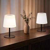 EZVALO Lampe de Chevet Sans Fil Tactile, Lampe de Table LED Rechargeable USB C, Batterie 4500 mAh, Luminosité Réglable 3 Couleurs, Lampe Portable pour Chambre, Salon, Extérieur (Noir, Lot de 2)