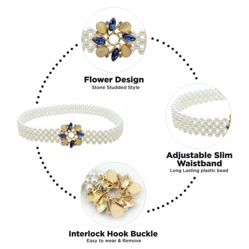 Image of REDHORNS Rhinestone Elastic Waist Belt for Women Dresses Beaded Design Stretchy Slim Waistband, Belly Chain Kamarband for Ladies Saree - Free Size