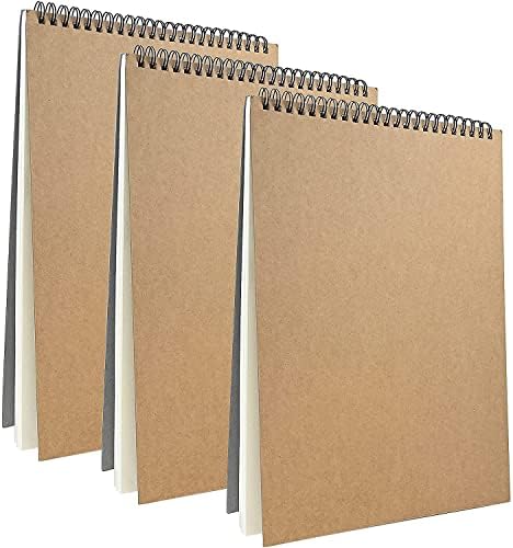 3 Pcs A5 Sketchbook ,Spiral Bound Notebook, Kraft Cover Blank Sketch Pad, Blank Page Sketch pad, White Cartridge Paper, Perfect for Travel Painting Landscape (3*60 Pages 30 Sheets)
