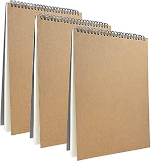 3 Pcs A5 Sketchbook ,Spiral Bound Notebook, Kraft Cover Blank Sketch Pad, Blank Page Sketch pad, White Cartridge Paper, Perfect for Travel Painting Landscape (3*60 Pages 30 Sheets)