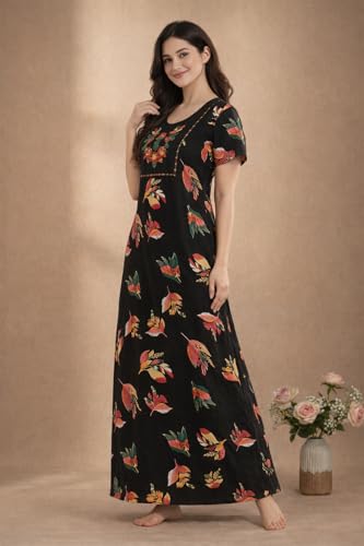 Image of Bahumaan Pure Cotton Nighty for Woman | Floral Gown for Women Nightwear with Pocket | Cotton Nighty for Women Stylish | Perfect for Daily Comfort | Maxi Women
