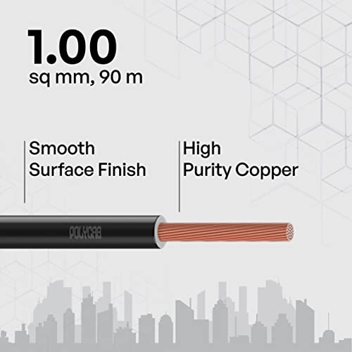 Image of Polycab OPTIMA+ 1sqmm 90M coil | Flame Retardant | Lead free | 99.97% high purity copper | Rodent protection | PVC insulated housewire [Black]
