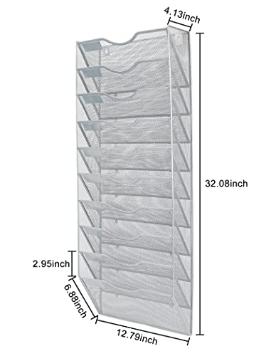 Pag Hanging Wall File Holder Organizer Mail Sorter Literature Rack For Office, 10 Pockets, Silver #TOP2