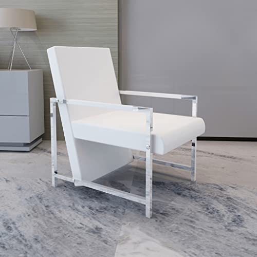 Vidaxl Armchair, Lounge Chair With Chrome Feet, Cube Relax Armchair For Home Office, Farmhouse Modern Scandinavian Style, White Faux Leather #TOP1