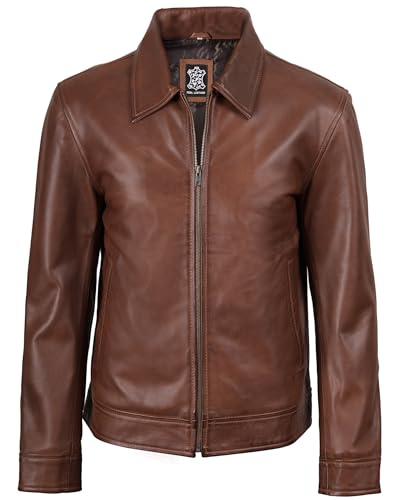 Image of Blingsoul Vintage Leather Jacket For Men - Classic Lambskin Leather Jacket Men With Shirt Collar