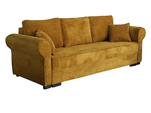 Schlafsofa Olimpia Cord, Bettsofa mit abgerundete Armlehnen, Sofa mit Bettkasten und Schlaffunktion, Couchgarnitur, Schlafcouch, Sofagarnitur, Wohnlandschaft, Beste Qualität (Poso 01)