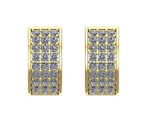 1 Carat 14K Yellow Gold 3 Rows Pave Set Cuff Huggie Diamond Earrings Premium Collection (H-I Color) #TOP1