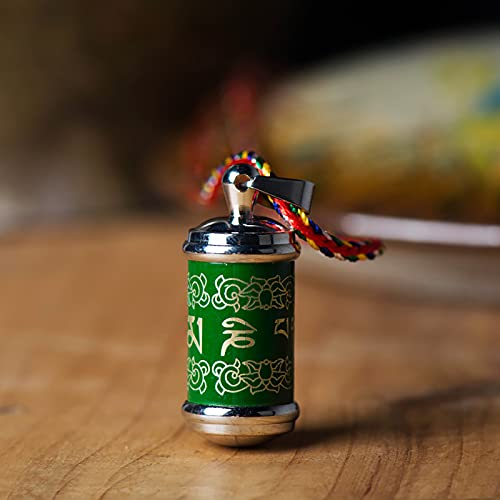 DHTOMC Gioielli Amuleto,Ciondolo a Forma di Ruota della Preghiera Mantra a Sei Caratteri,Contenente La Scrittura,Green