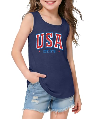 Image of CAZYCHILD Girls American Flag Tank Tops Boys 4th of July Shirts USA Summer Sleeveless Tee Independence Day Outfit 5-14y