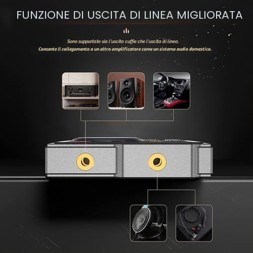 Lettore MP3 HiFi con Bluetooth, Lettore Musicale Audio Digitale Ad Alta Risoluzione DSD Lossless, Lettore Audio Portatile con Scheda di Memoria da 16 GB, Supporto Fino a 256 GB
