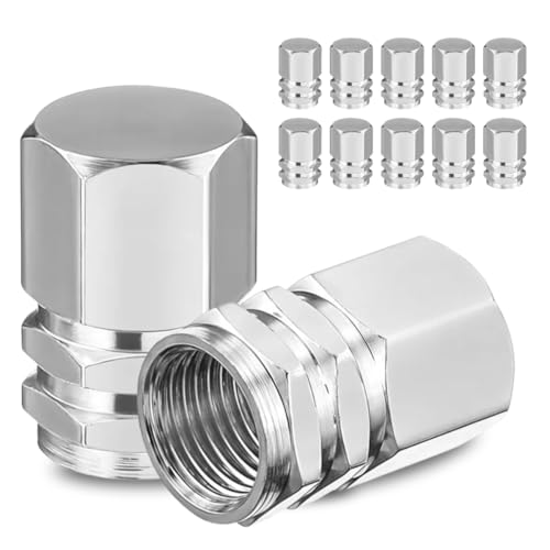 10PCS Tapones de Rueda de Coche - Aluminio - Válvula para Neumáticos, Tapones de Alta Resistencia, Tapon de Rueda de Coche, Moto, Bicicleta o Patin (Plateado)