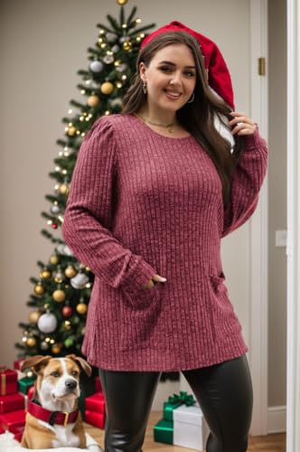 Image of OFEEFAN Long Sleeve Shirts for Women Long Sweaters with Pockets Tunic Tops Loose Fit