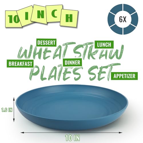 Image of 6PCS Wheat Straw Reusable Plates Set, 10In Deep Dish Dinner Plates