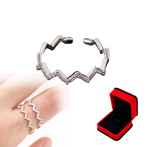 UBSS Wave Pattern Zircon Inlaid Ring - To My Daughter Highs and Lows Ring, with Gift Box (A-Silver) Cover