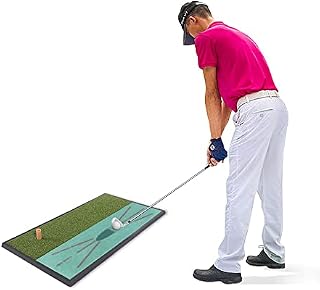 CROSSFINGERS Golf Hitting Mat, Golf Mat 60 × 30cm with Rubber Tee, Premium Synthetic Turf Golf Practice Mat Swing Path Analysis Golf Training Aid Mat for Backyard Indoor Outdoor