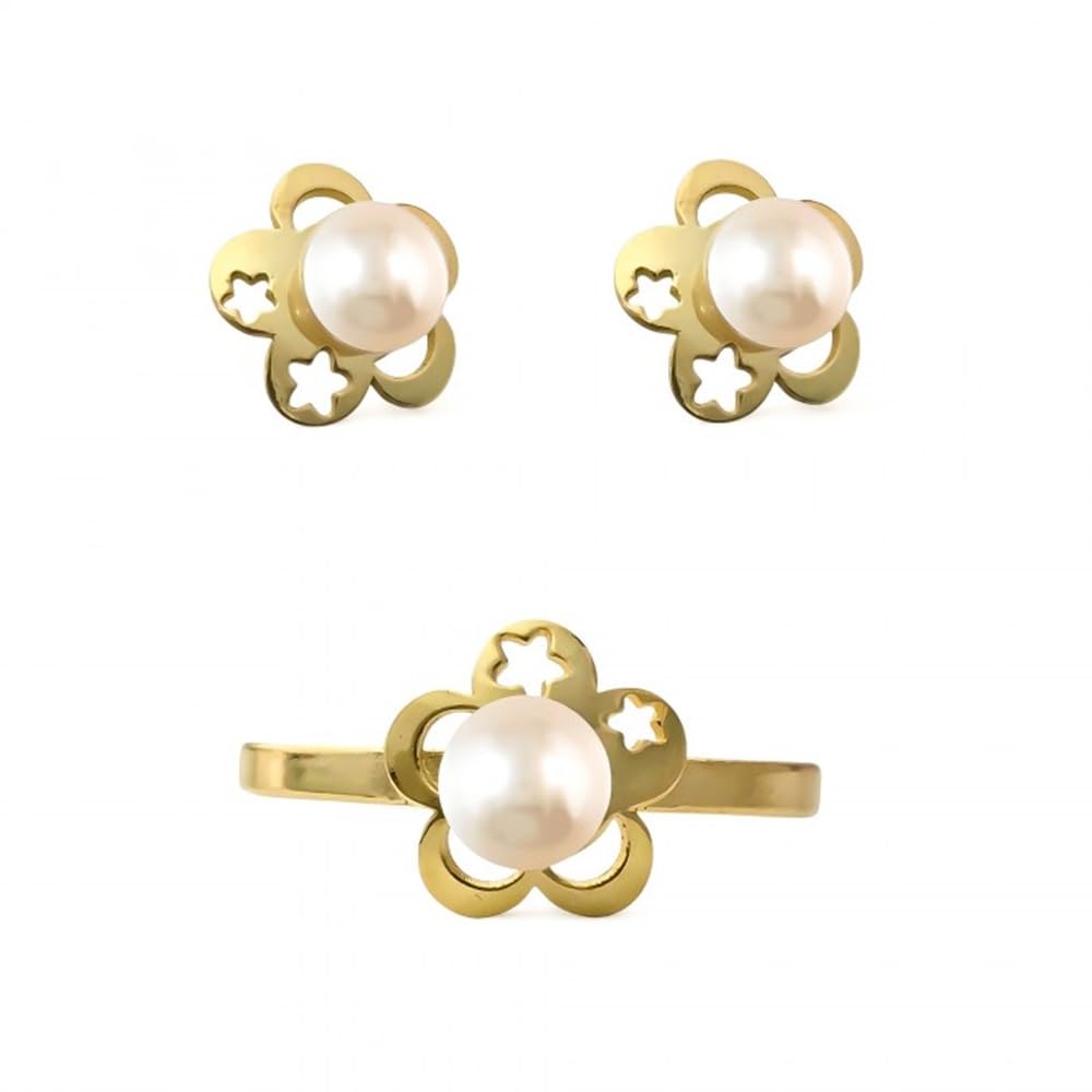 Pendientes y Anillo de Plata para Niñas en su Primera Comunión con Perlas 7