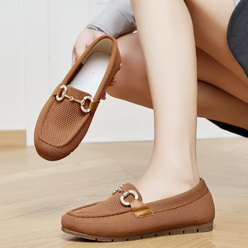 Image of Women's Knit Slip On Loafers - Breathable Mesh Flats with Memory Foam Insole & Arch Support, Non-Slip Comfortable Shoes for Work Office Commute, Driving, Casual Daily Walking (Wide Foot Friendly)