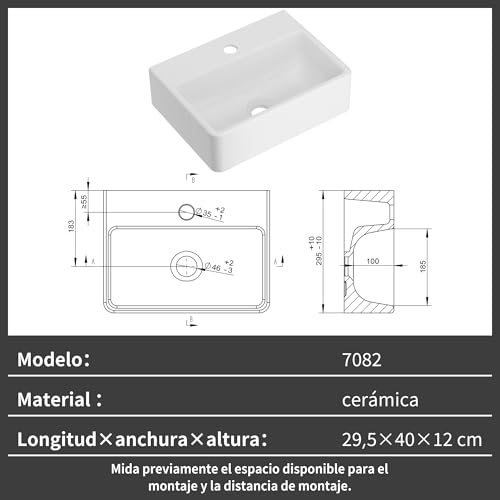 Miniatura 2 de Nuestra Vida Lavabo Sobre Encimera De Cerámica Blanco, Diseño Rectangular Y Compacto 40x29.5x12 Cm , Incluye Orificio Para Grifo, Ideal Para Baños Pequeños Y Aseos