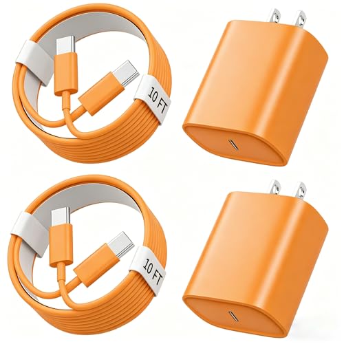 Phone 17 16 15 Charger Fast Charging, 10 FT Long USB C Charger Cord with 20W Type C Fast Phone Charging Block forPhone 17/17 Pro/17 Pro max/Air/Phone 16 15 Pro Max Plus, iPad, Android,Orange