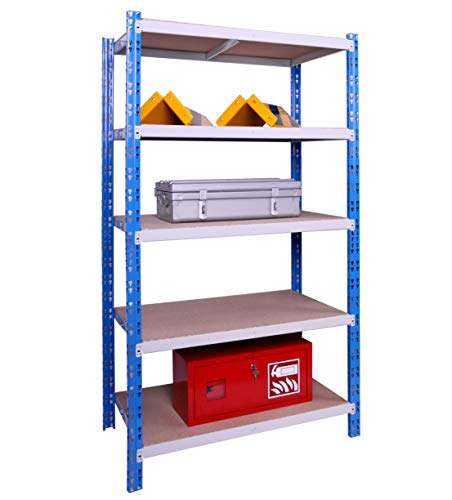 Profi-Schwerlast-Steckregal 300 GRUND 180x100x60cm, 5 Böden, 300KG/Boden blau/lichtgrau, Marke: Szagato (Lagerregal, Kellerregal, Werkstattregal, Regal)