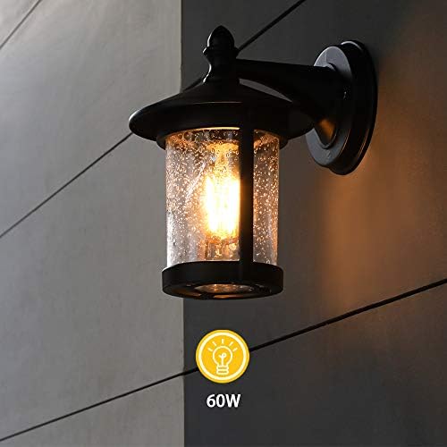 LUTEC Outdoor Wall Lights, Black E27 Bubble Glass Lantern, Waterproof Aluminium Garden Wall Lights Mains Powered for Patio, Terrace, Balcony, Porch, Garage