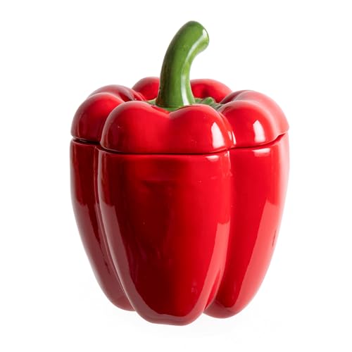 Bell Pepper Food Storage Jar, Red Ceramic Cookie Jar with Lid, Unique Decorative Candy Container Jar, Kitchen Canister Decorations for Home Kitchen Special Housewarming Gift