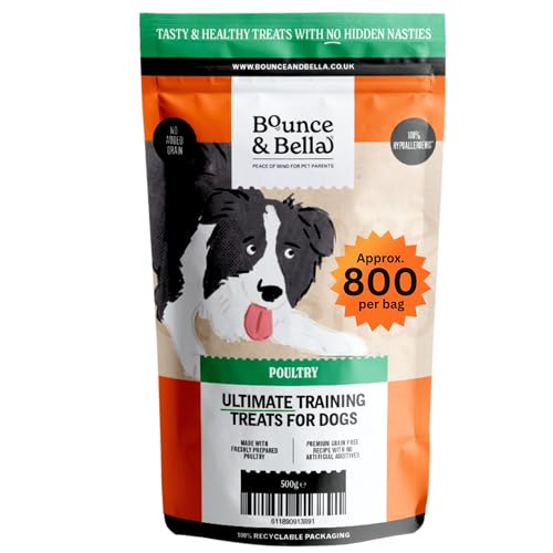 Bounce and Bella Grain Free Dog Treats - 800 Healthy Training Treats - 80% Fresh Poultry, 20% Potato & Sweet Potato - Hypoallergenic for Dogs with Sensitive Stomachs (1 Pack)
