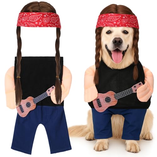 Huhumy Halloween Country Singer Dog Costume Pet Guitar Costume with