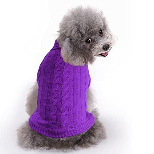 Idepet Turtleneck Dog Sweater, Classic Knitwear Dog Pullover Sweaters Warm Winter Pet Apparel Knitted Puppy Clothes For Small Dogs And Cats (Purple, Medium) #TOP4
