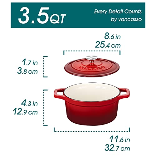 Image of vancasso 3.5 Qt Enameled Cast Iron Dutch Oven with Lid & Handles, Red