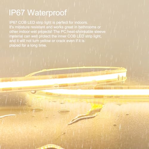 Image of 20ft COB Outdoor LED Strip IP67 Waterproof, 6500K Cold Whit DC24V Flexible LED Rope Strips with Remote & App Control Dimmable, DIY Lighting for Indoor, Outdoor, Bedroom, Garden, Patio