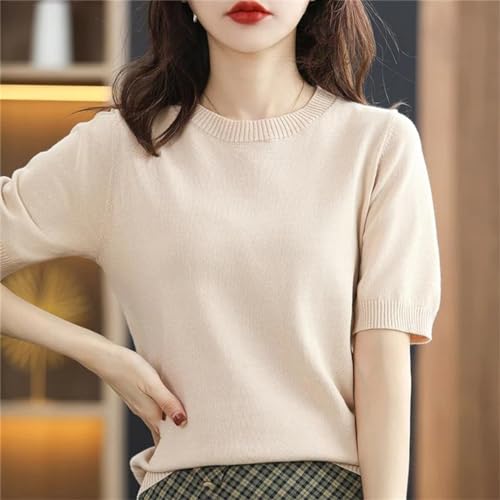 T-shirt tricoté en coton fin Kelsiop pour femme avec col rond et coupe ample d'été - 2