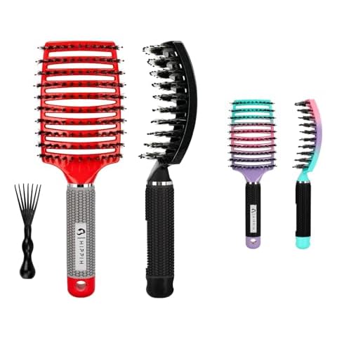 Hair Brushes for Women 2 Pack, HIPPIH Detangler Hair brush for Adult & Kids’ Wet or Dry Hair, Boar Bristle Hair Brush Getting Knots Out without Pain Adds Shine and Makes Hair Smooth Cover