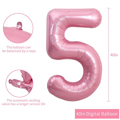 Image of TONIFUL 40 Inch Light Pink Large Numbers 0-9, Number 5 Digital Helium Balloon, Pink Foil Mylar Big Number Pastel for Birthday Party Anniversary Supplies Decorations