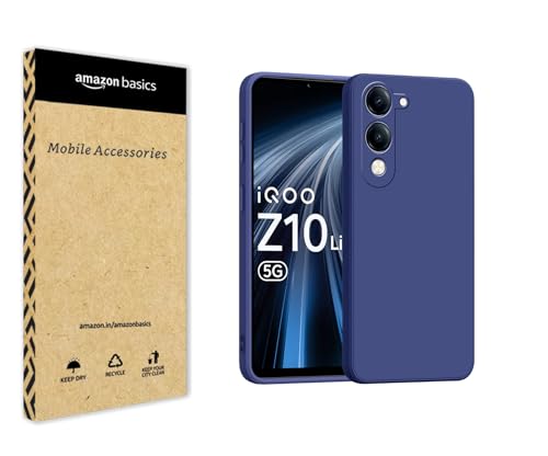 Image of amazon basics Back Cover for Vivo T4 Lite /iQOO Z10 Lite 5G | Ultra Slim Soft Rubberised Case | Matte Silicone Flexible Mobile Case | Camera Protection - Blue