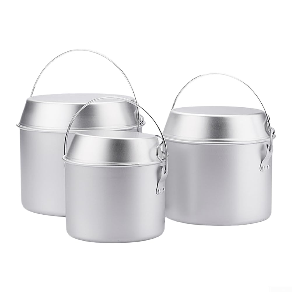 Juego de 3 utensilios de cocina de camping, olla portátil y sartén con asas de acero inoxidable, plegable para senderismo al aire libre y cocina de fogata