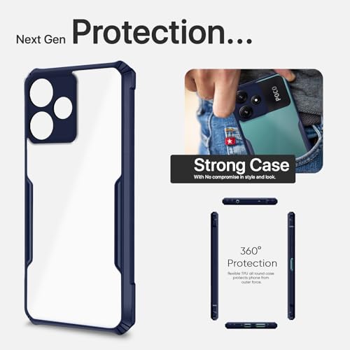Image of Pikkme Poco M6 Pro 5G Back Cover | Crystal Clear Transparent Back | Ultra Hybrid | Full Camera Protection | Raised Edge | Bumper Back Case (Blue)