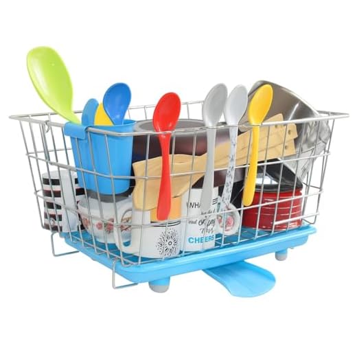 BURAQ Stainless Steel Dish Drainer with Automatic Water Drain Tray, Strong & Durable After Wash Utensils Basket Dish Rack for Kitchen Organizer (Dish Rack with Tray & Spoon Holder)