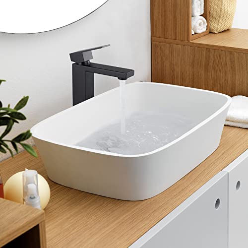 Heyalan Vessel Sink Faucet Matte Black Sus304 Stainless Steel Bathroom Sink Faucet Tall Body Vessel Bowl Tap Single Handle 1 Hole Lavatory Vanity Mixer Bar Tap Tall Spout Deck Mount #TOP7