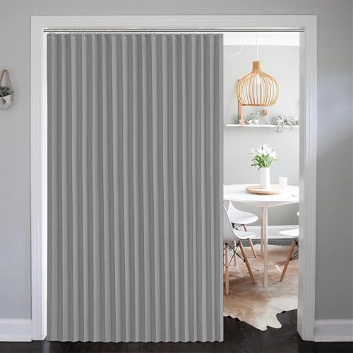 SK Studio Magnetic Folding Door Curtains Accordion Style Closet Curtains Room Divider Pleated Drapes with Hooks for Office Bathroom Bedroom Doorway, 1 Panel, Grey, W44 x L77