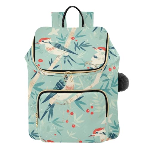 KLL Woodpecker Red Berry Blue Women Backpack Fashion Waterproof College Bookbag Shoulder Bag for Gym Work Travel