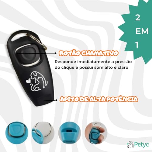 Clicker de Adestramento 2 em 1 PETYC Clicker com Apito Ajustável para Treinamento de Animais (Azul)