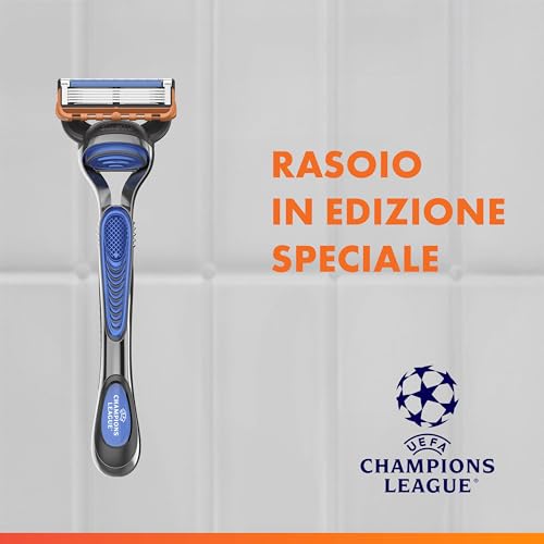 UEFA Champions League Special Edition Gillette Fusion5 Rasoio Barba Manuale Fusion 5, 4 lamette Gillette Fusion 5 di Ricambio Con Striscia Lubrificante a 5 lame, Schiuma da Barba Fusion5 - Immagine 1