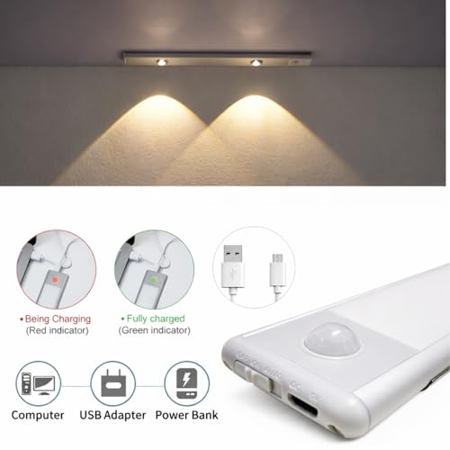 Image of One94Store 20cm Motion Sensor LED Light with Dual LEDs | Rechargeable Wireless Under Cabinet Light with 3 Modes | Kitchen, Wardrobe & Cupboard Lighting (Pack of 1)