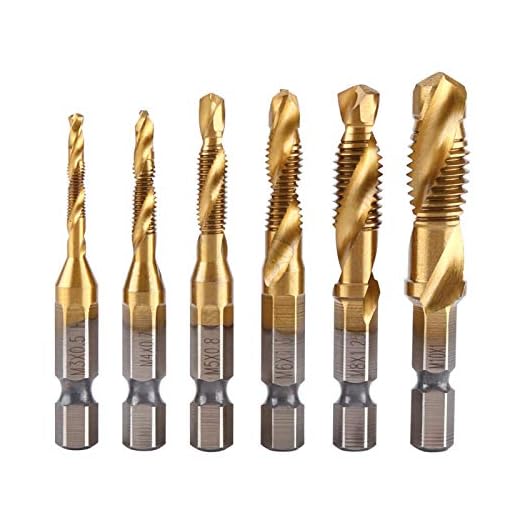 6Pcs 1/4" Titanium Coated Drill Bits, HSS M3 M4 M5 M6 M8 M10 Metric Thread Tap Bits
