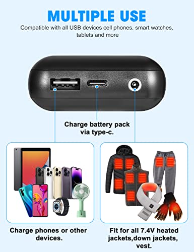 NYI 7.4v Battery for Cell Phone Battery Chargers for Use in Vehicles,Heated Vest Heated Jackets Heated Hoodies Heated Pants Heated Coat for Men Women 5500mAh 3A Rechargeable Battery Pack4
