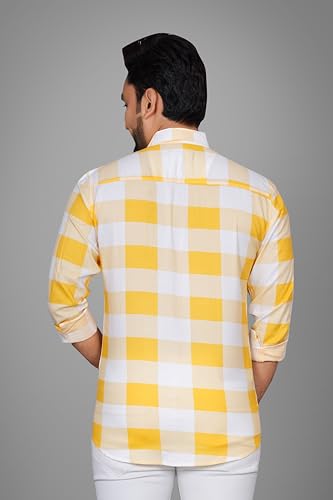 Image of Voroxy Men's Casual Checks Shirt with Pockets Cotton Blend Stylish Branded Checkered Pattern Formal Shirt & Regular Fit Full Sleeves and Spread Collar Style