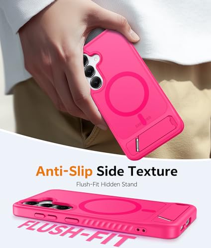 Image of FNTCASE for Samsung Galaxy S25-Plus Case: [Magnetic Stand] [Compatible with Magsafe] Translucent Matte Military Grade Shockproof Drop Rugged Protective Phone Cover, Hot Pink