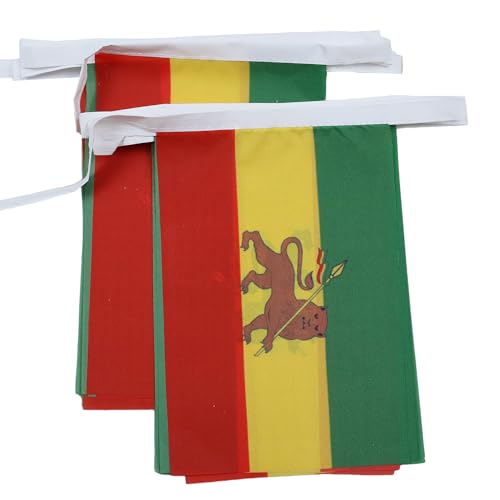 Image of AZ FLAG Ethiopia with lion 6 meters BUNTING Flag 20 flags 9'' x 6'' - Lion of Judah Ethiopian STRING flags 15 x 21 cm